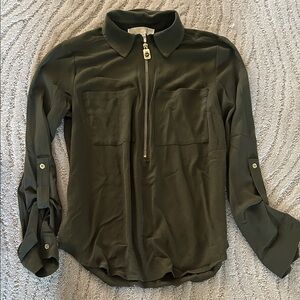 Michael Kors Olive Green Long Sleeve Blouse